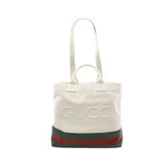 Gucci Sherry Tote Bag Canvas Ivory White Green Red - Picture 1 of 8